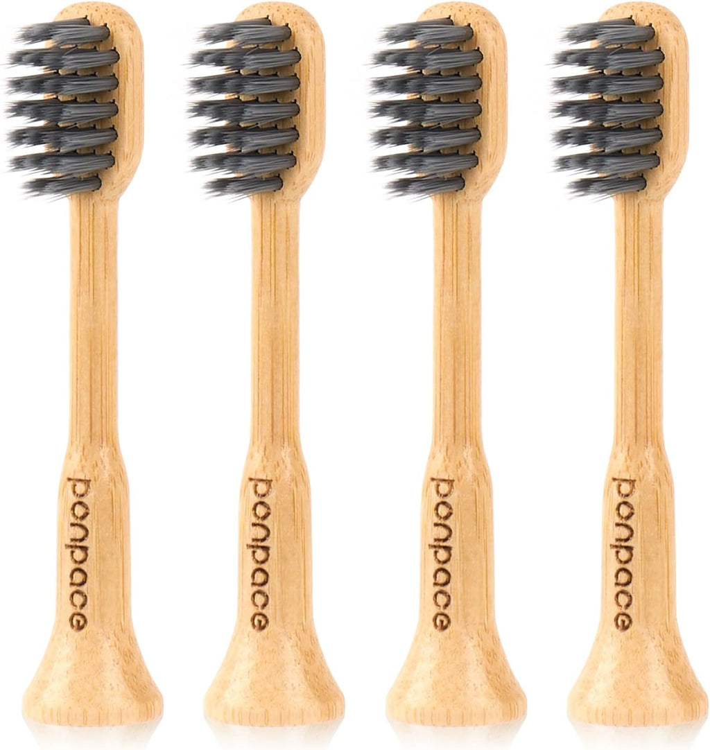 Bamboo Toothbrush Heads Compatible with Philips One by Sonicare, Soft Charcoal Infused Bristles, Whitening & Deep Cleaning