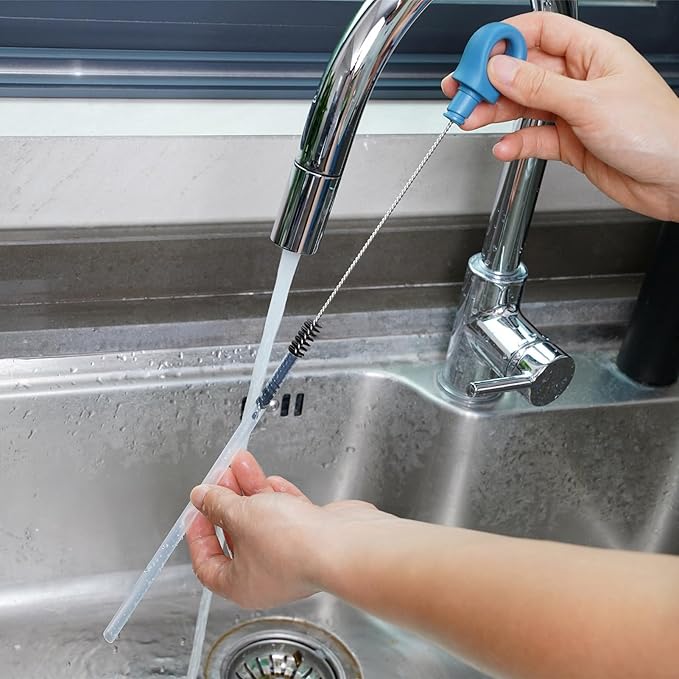 2-in-1 Bottle Cleaning Brush and Hidden Straw Brush, Long Handle Water Bottle Brush Cleaner with Replaceable Head for Sports Bottles, Baby Bottles, Mugs, Straws, Smokey Blue