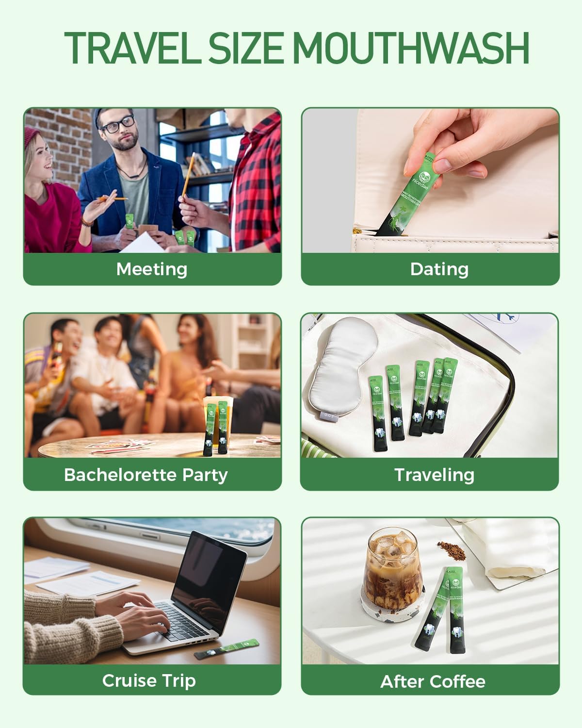 Travel Size Mouthwash Portable Packets Alcohol-Free & Fluoride-Free Fresh Mint Mouth Wash 30 Individual Wrapped Cruise Essentials