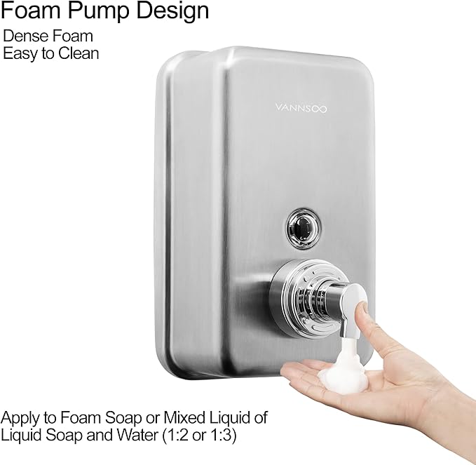 Commercial Wall Mount Stainless Steel Foaming Soap Dispenser, 40 oz (1200ml) Industrial Refillable Foam Hand Sanitizer Dispensers for Bathroom and Kitchen