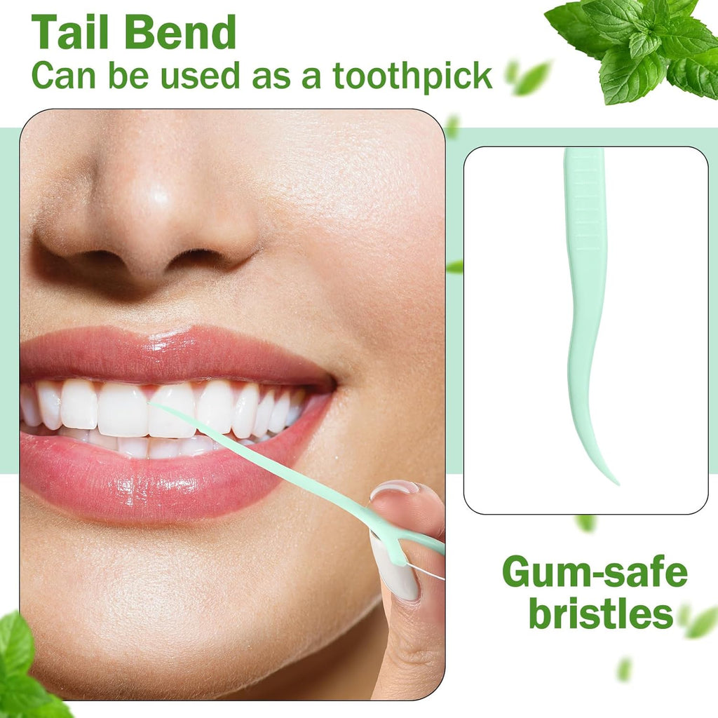 Maxcheck 2000 Count Floss Picks Bulk Natural Dental Floss Picks Toothpicks Sticks High Pull Tooth Flosser Sustainable for Teeth(Green)
