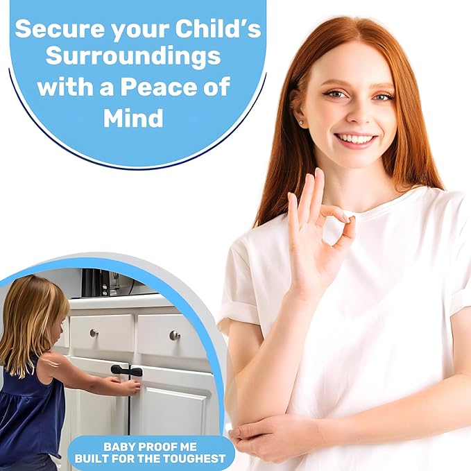 3M Adhesive Child Safety Strap Locks by Baby Proof Me, Baby Latches for Cabinets, Dishwashers, Fridges, Ovens and Trash Cans, Stain Free Toilet Lock (6 Safety Latches)