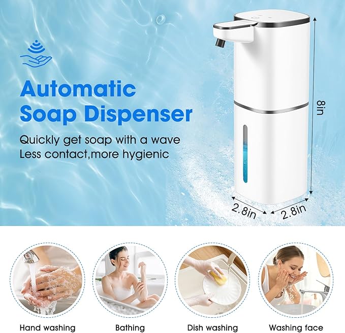 2 Pack Automatic Foaming Soap Dispenser,Touchless Soap Dispenser,13.5oz/400ml Rechargeable Wall Mounted Smart Dispenser for Bathroom Kitchen,Easy for Toddlers(White)