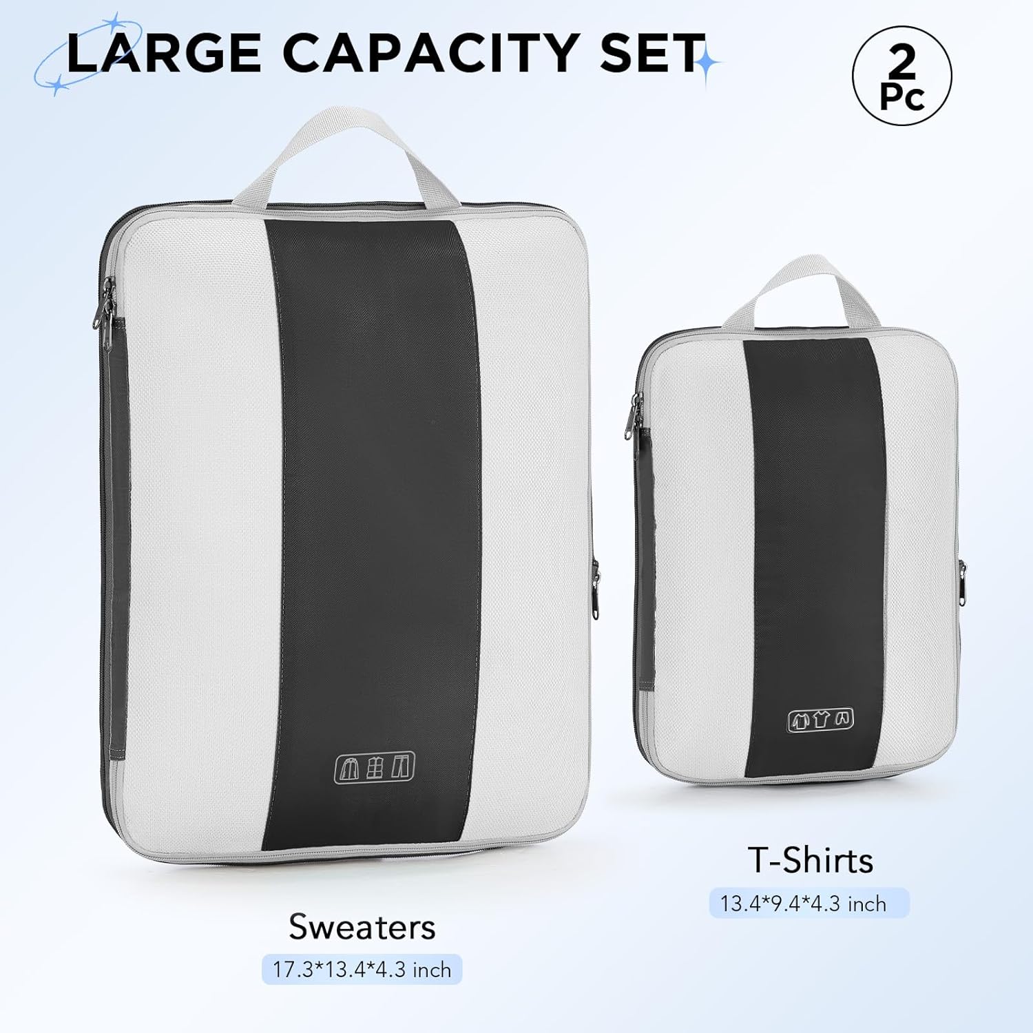 2 Set Compression Packing Cubes for Travel Essentials,Compressible Expandable Packing Cubes for Suitcase,OlarHike Luggage Organizer Bags for Travel,Handy Helper for Organizing Clothes(Black)