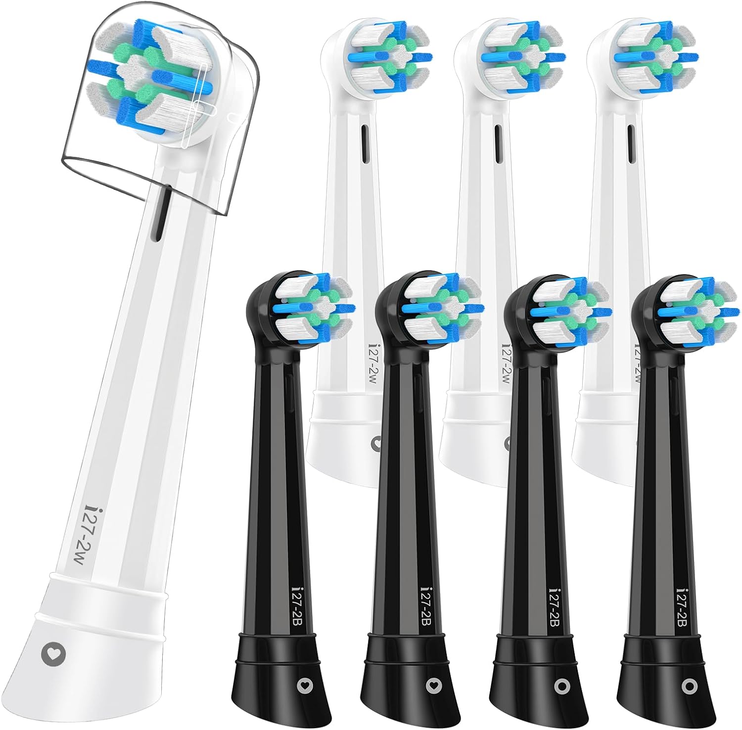 iO Replacement Heads Compatible with Oral B iO Electric Toothbrush,Round Brush Heads for Gentle Gum Care & Deep Cleaning,8PACK,Black+White