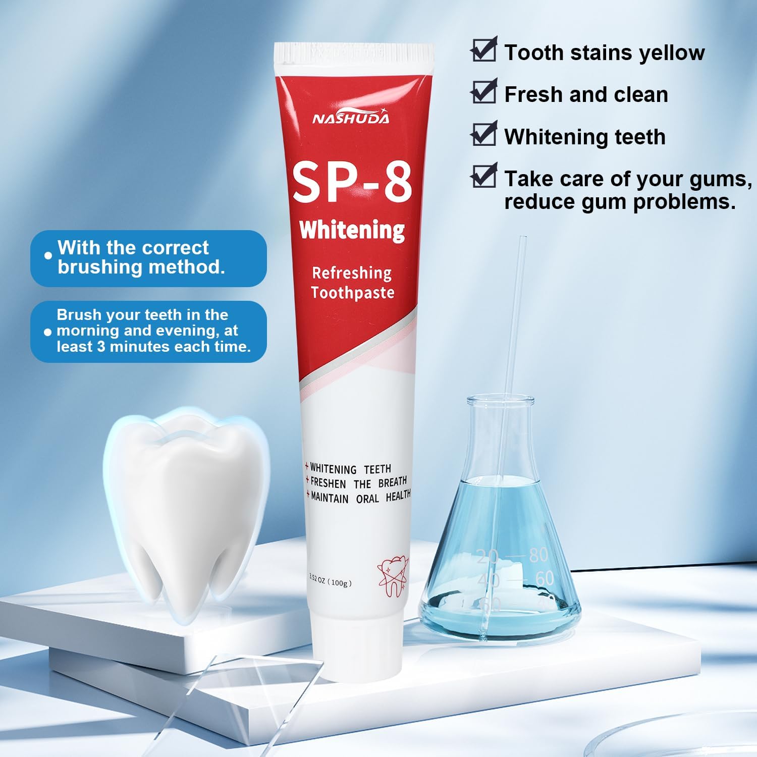 SP-8 Probiotic Ultra Whitening Toothpaste, SP8 Toothpaste Fresh Breath, Deep Cleaning Care (2PCS)