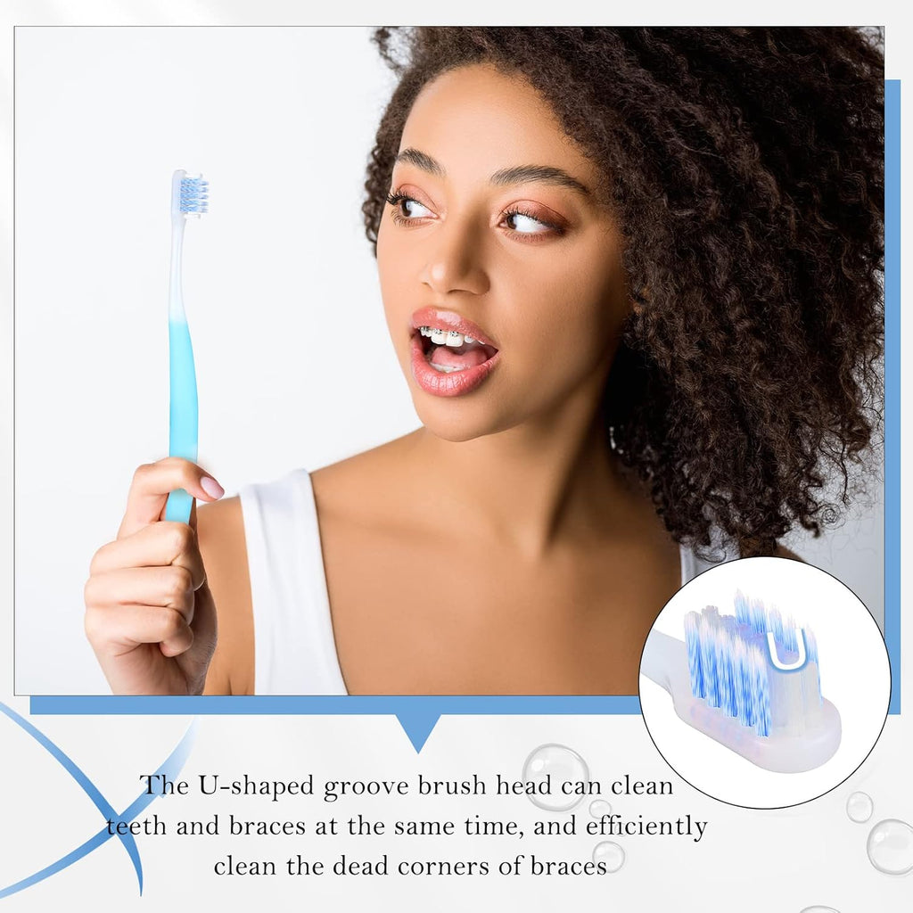 Honeydak 6 Pieces V Shaped Orthodontic Toothbrush for Brace with Brush Head 40 Pieces Interdental Brush Soft Bristle Braces Brushes for Cleaning Portable Toothbrushes for Braces(Small,Yellow)