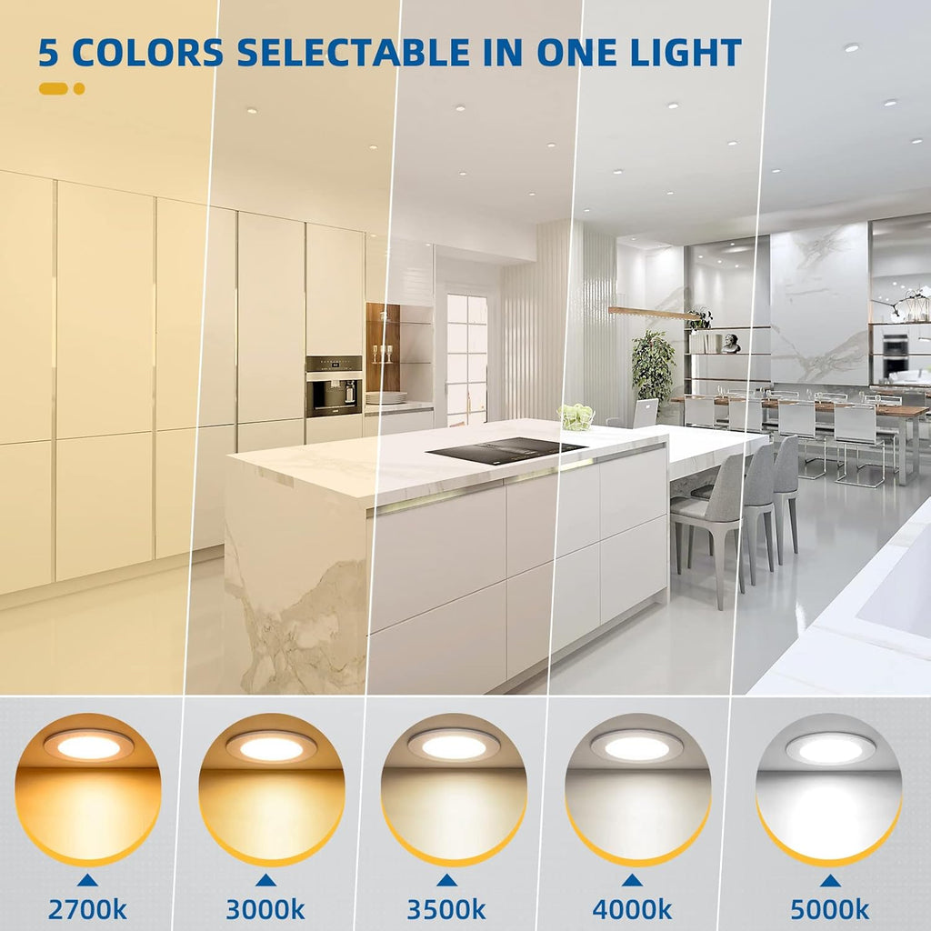 12 Pack 4 inch Recessed Lighting, Ultra-Thin LED Canless Recessed Lighting, Retrofit Dimmable Recessed Lights, 2700K/3000K/3500K/4000K/5000K Selectable,1200LM 12W - ETL & Energy Star Certified