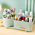 Rotating Makeup Organizer for Vanity with Brush Holder and Drawer, Cosmetic Makeup Storage, Large Spinning Makeup Skincare Organizer, Countertop Makeup Perfume Organizer, Lotions Display Case (Green)