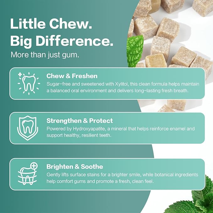 Remineralizing Chewing Gum 80g – Hydroxyapatite Gum for Enamel & Oral Health Support – Sugar-Free, Fresh Mint Flavor