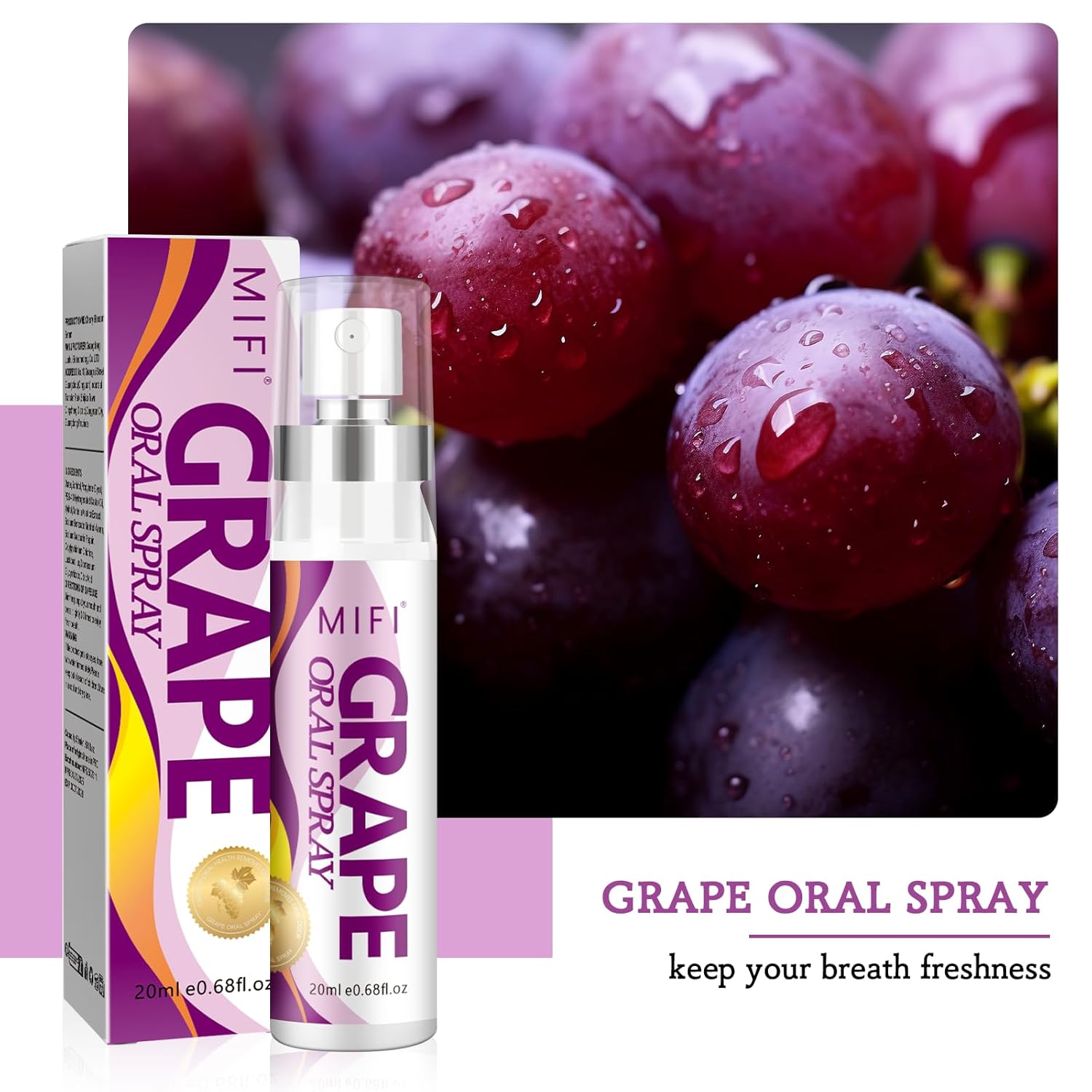 Oral Spray for Adult - Sugar-Free, Breath Freshener Spray, Dry Mouth Spray, Fights Bad Breath, Compact and Portable (Grape Flavor*2Pack)