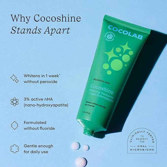 COCOLAB Cocoshine Whitening Toothpaste, Lychee Breeze Flavor, Dentist-Designed Oral Care with nHA, Non-Fluoride, Vegan, Recyclable Tube, Coconut-Oil Infused, 4 oz