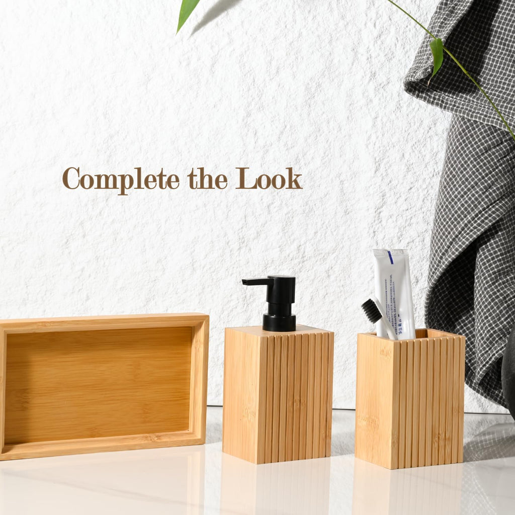 2 Pack Natural Bamboo Toothbrush Holder, Fluted Square Design for Countertop, Multipurpose Pen Holder or Desktop Organizer, Natural