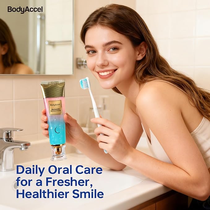 BodyAccel Intensive Radiant Niacinamide Toothpaste – Deep Clean Stain Removal, Brighten Teeth & Reduce Yellowing, Fluoride-Free, Enamel-Safe, Improves Gum Health, 1 Pack