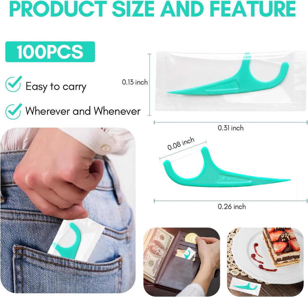 FAMILIFE Individually Wrapped Floss Picks, 100PCS Mint Dental Floss Cleaner, Tooth Picks Flossers with Portable Individual Packaging, Toothpicks Helps to Fight Tooth Decay and Keep Your Teeth Clean