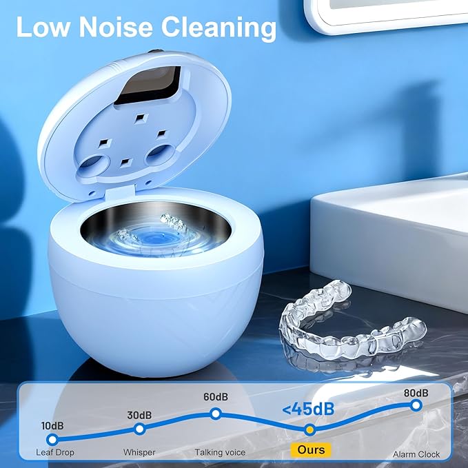 Ultrasonic Retainer Cleaner, 45kHz Retainer Cleaner Machine for Denture Cleaning Pod for Mouth Guards|Aligners|Braces|Toothbrush Heads|Jewelry, 200ML Dental Cleaning Pod with 4 Modes & Digital Timer