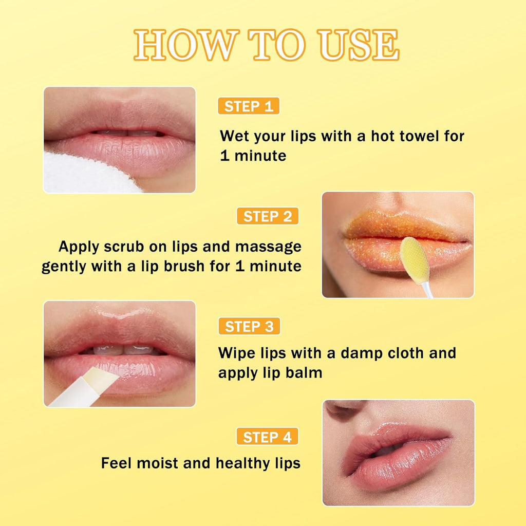 3PCS Lemon and Turmeric Lip Scrub & Turmeric Lip Balm with Brush Set, Lip Scrubber Exfoliator, Natural Nourish Sugar Lip Scrub for Dry, Chapped, Dull, Dark Lips, Reduce Fine Lines