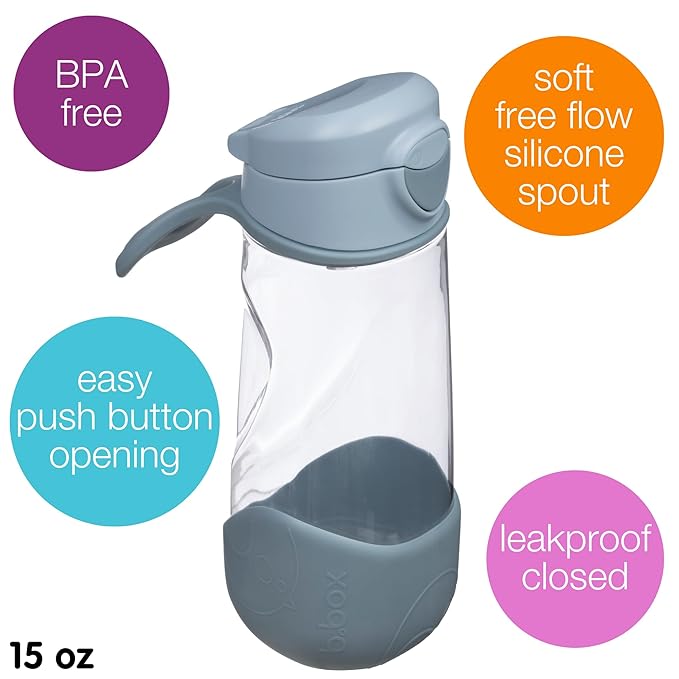 b.box 15 oz Sport Spout Kids Water Bottle for School, Sports, Travel, Daycare. Leakproof, Spill Proof, Dishwasher Safe. Easy Grip Triangle Shape, Durable Tritan Material. BPA Free.