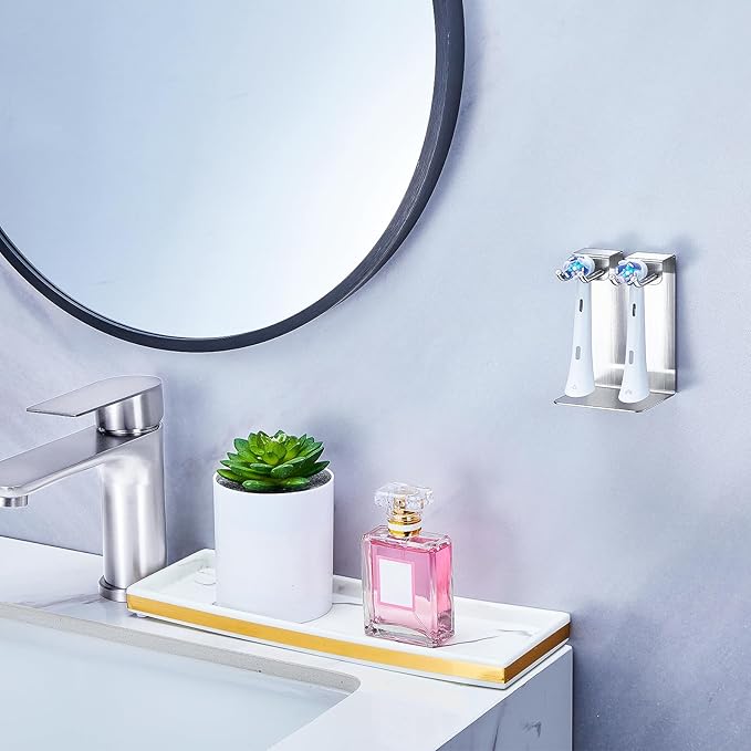 Electric Toothbrush Head Holder, Electric Tooth Brush Stand, Toothbrushes Holder, Electric Toothbrush Holder Wall Mounted or Desktop, Shower Tooth Brush Head Holder Storage (Silver)