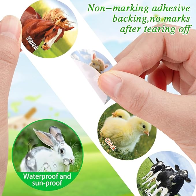 1200 Pcs Farm Animal Stickers for Kids 2 Roll Nature Stickers Cute Roll Sticker for Teacher Reward School Supplies Incentives (16 Styles)