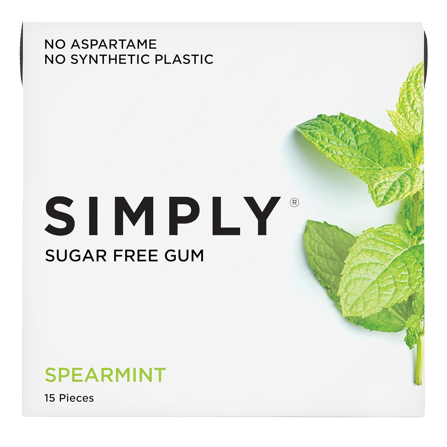 SIMPLY Gum | Dental Gum | Xylitol Chewing Gum - Sugar Free | Spearmint | Pack of Six (90 Pieces Total) | Synthetic Plastic Free + Sugar Free + Aspartame Free