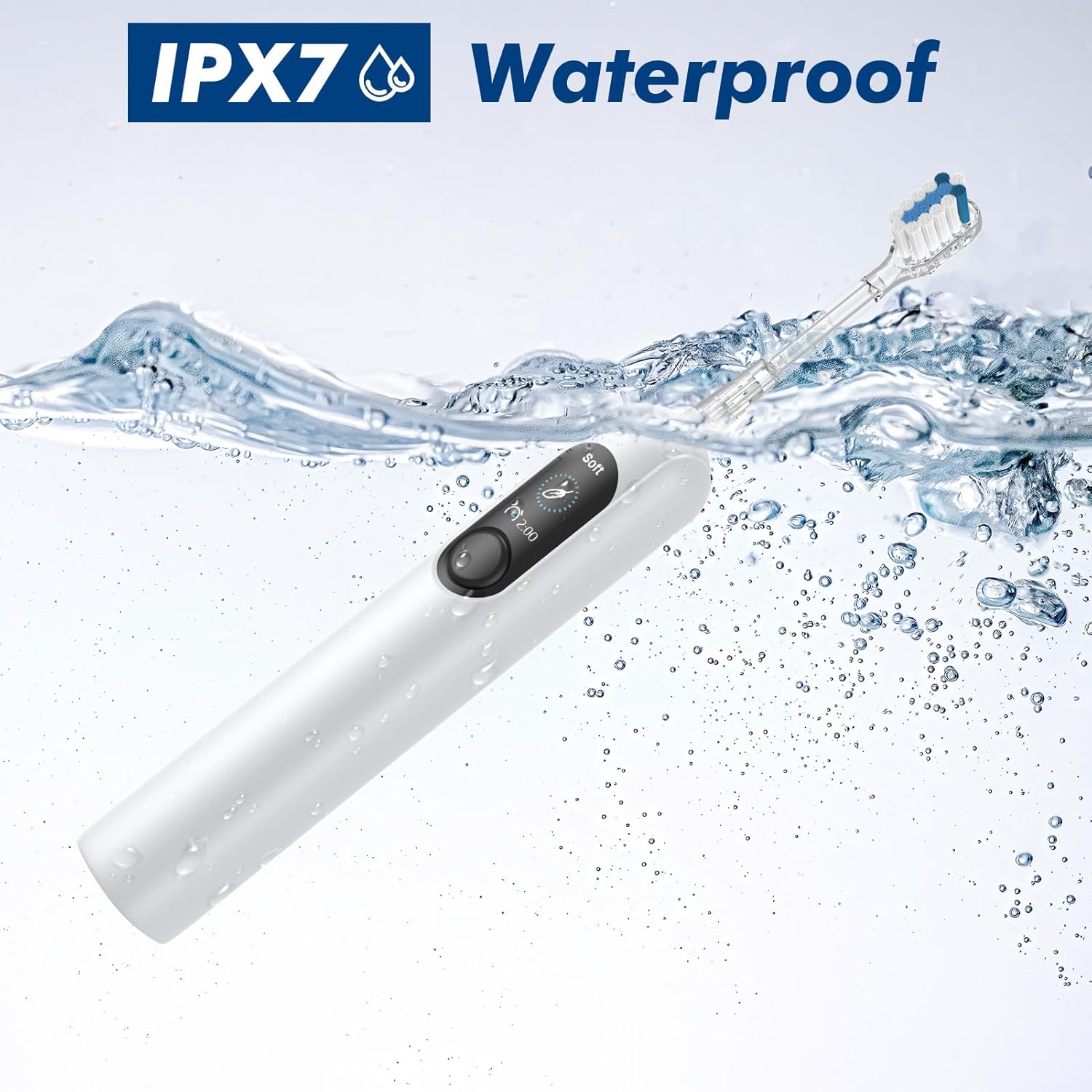 Sonic Electric Toothbrush for Adults with 6 Replacement Brush Heads and 4 Cleaning Modes, Rechargeable Toothbrush, Smart Timer, LCD Display, 4-Hour Fast Charge, IPX7 Waterproof, Travel-Friendly White