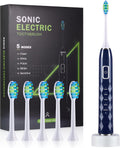 Sonic Electric Toothbrush for Adults - Deep Cleaning Teeth Whitening6 Replacement Brush Heads100-Day Battery5 Modes w/SensitiveIPX7 Waterproof (Color Options)