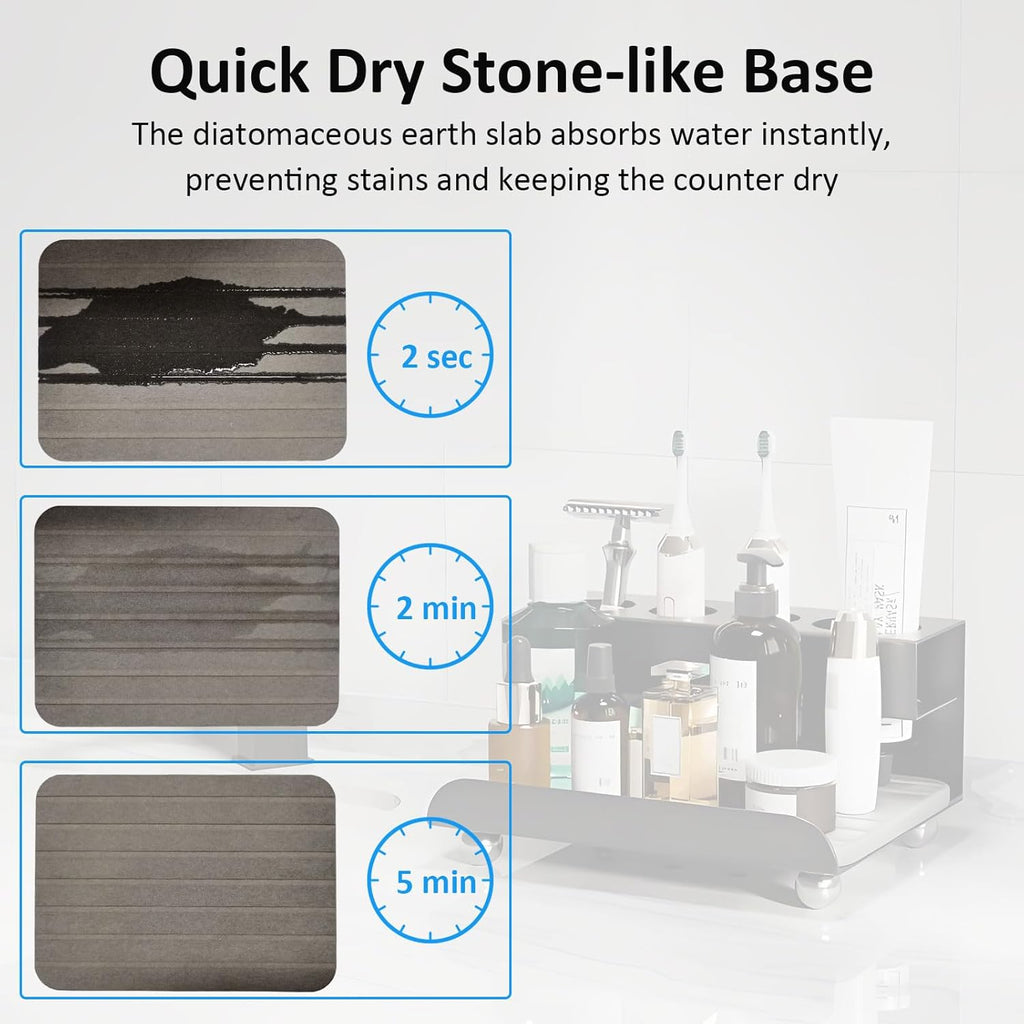 Quick Dry Electric Toothbrush Holder 4 Slots Metal Bathroom Counter Organizer for Toothpaste Razor Mouthwash, Black