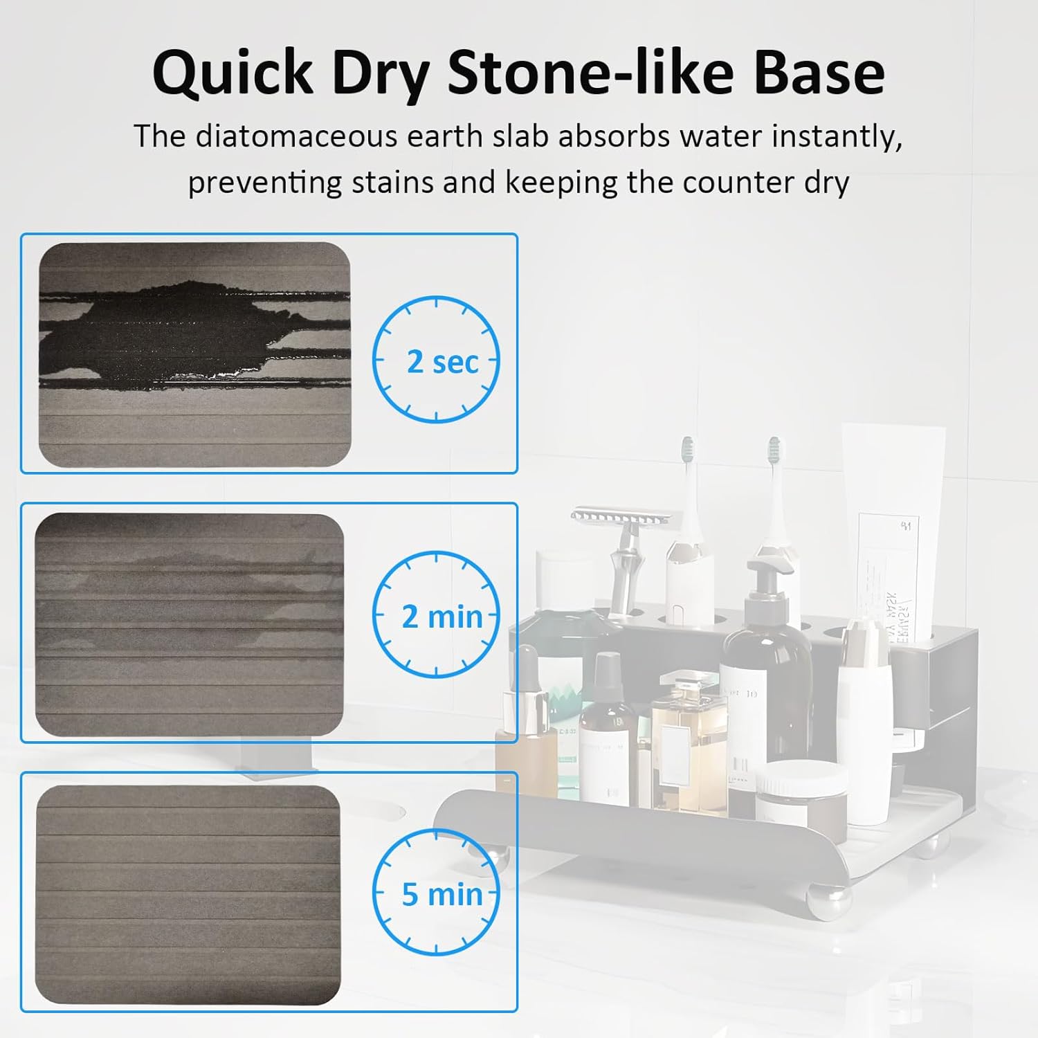 Quick Dry Electric Toothbrush Holder 4 Slots Metal Bathroom Counter Organizer for Toothpaste Razor Mouthwash, Black