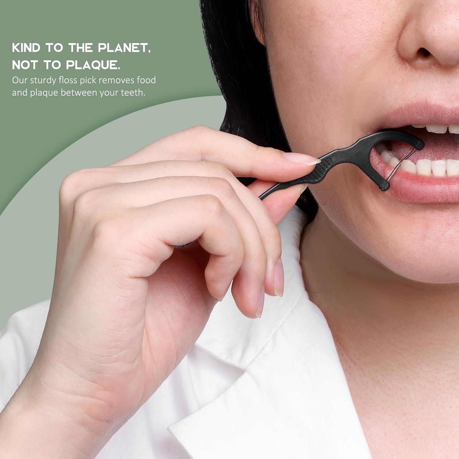 Plant Based Dental Floss Picks (300 Count) - Freshlock EcoPouch, Plant Based, Vegan, Eco Friendly, Sustainable Dental Flossers - Twin Floss (Charcoal)