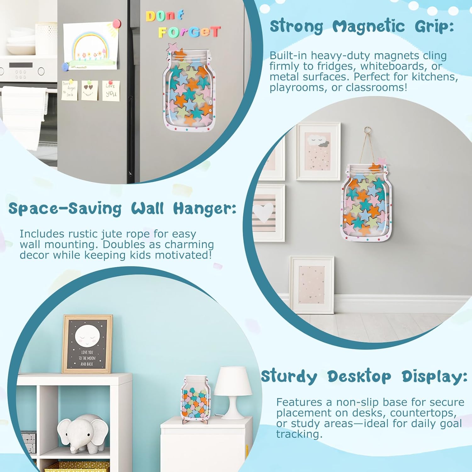 2 Pack Magnetic Reward Jar with Star & Heart, Star Jar Reward System for Kids, Reward Home Kids Incentive Good Home Training for Boys Girls