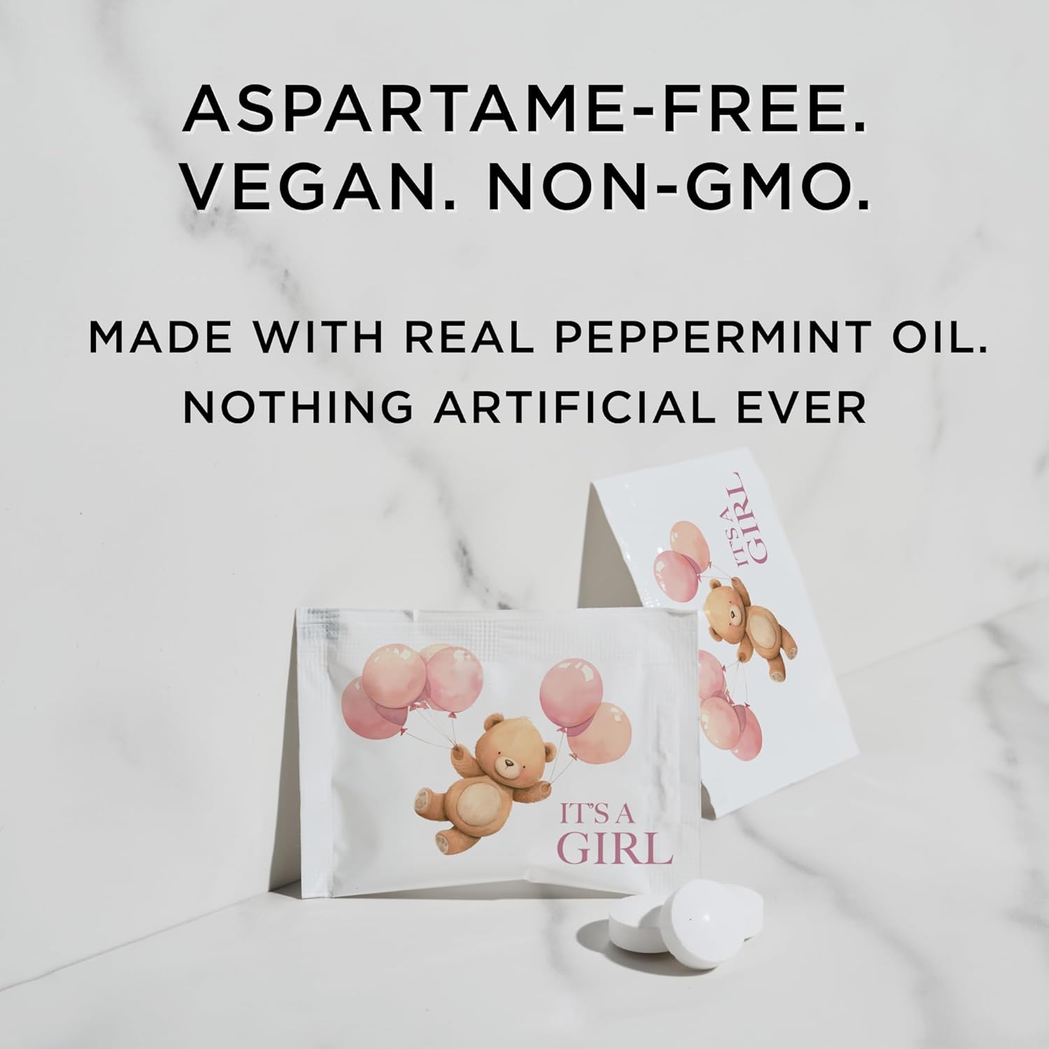 SIMPLY Peppermint "It's a Girl!", Individually Wrapped Breath Mints in Bulk, 50 Packets (2 per Packet), | Gender Reveal, Baby Shower, Party Favors