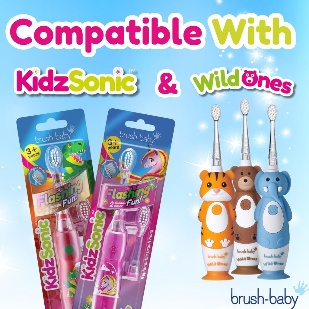 Brush-Baby - Kids Replacement Brush Heads for KidzSonic Electric Toothbrushes, 3+ Years - DeepClean Replaceable Toothbrush Heads with LED - Pack of 4