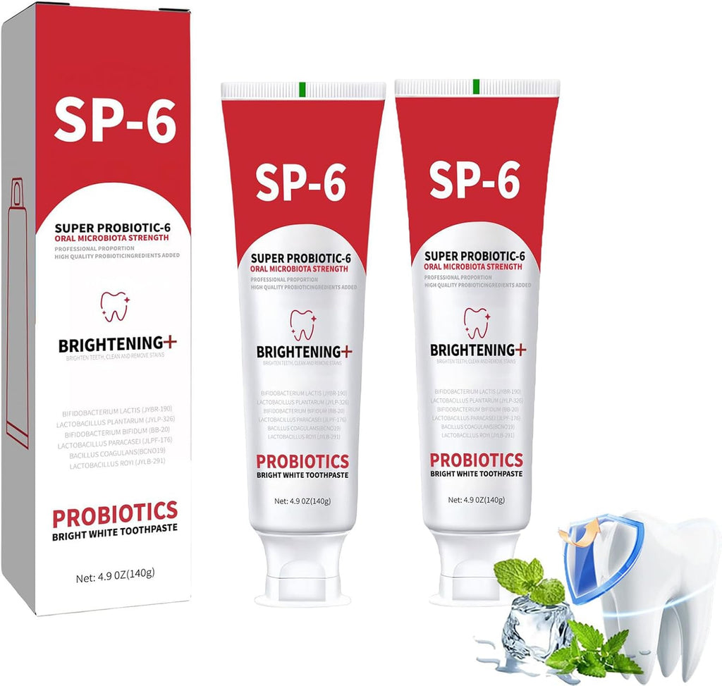 SP-6 Probiotic Brightening Toothpaste,Super Probiotic-SP-6 Fluoride-Free Toothpaste for Sensitive Teeth, Gentle Mint, Fresh Breath,Daily Use for Oral Health 140g/4.9oz (2 Pcs)