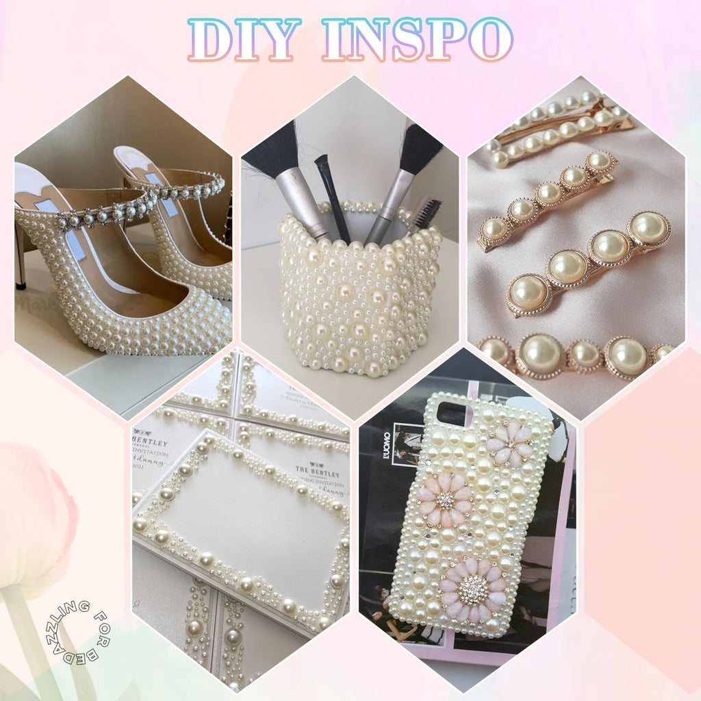 13500Pcs Flatback Pearls for Bedazzling (Beige) with 3Pcs B7000 Jewelry Glue, Assorted Size 2/3/4/5/6/8/10mm Half Pearl, Bedazzling Gems for Crafting Clothing Tumbler Shoes Embellishment Nail Art