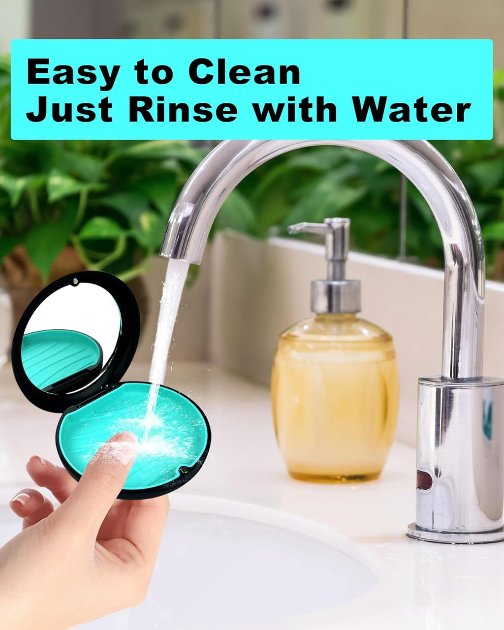 2 Pack Retainer Case with Mirror Kits, Aligner Case Compatible with Invisalign, Slim Night Guard Cases with Aligner Removal Tool, Brush and Chew, Black(Blue+Cyan Silicone)