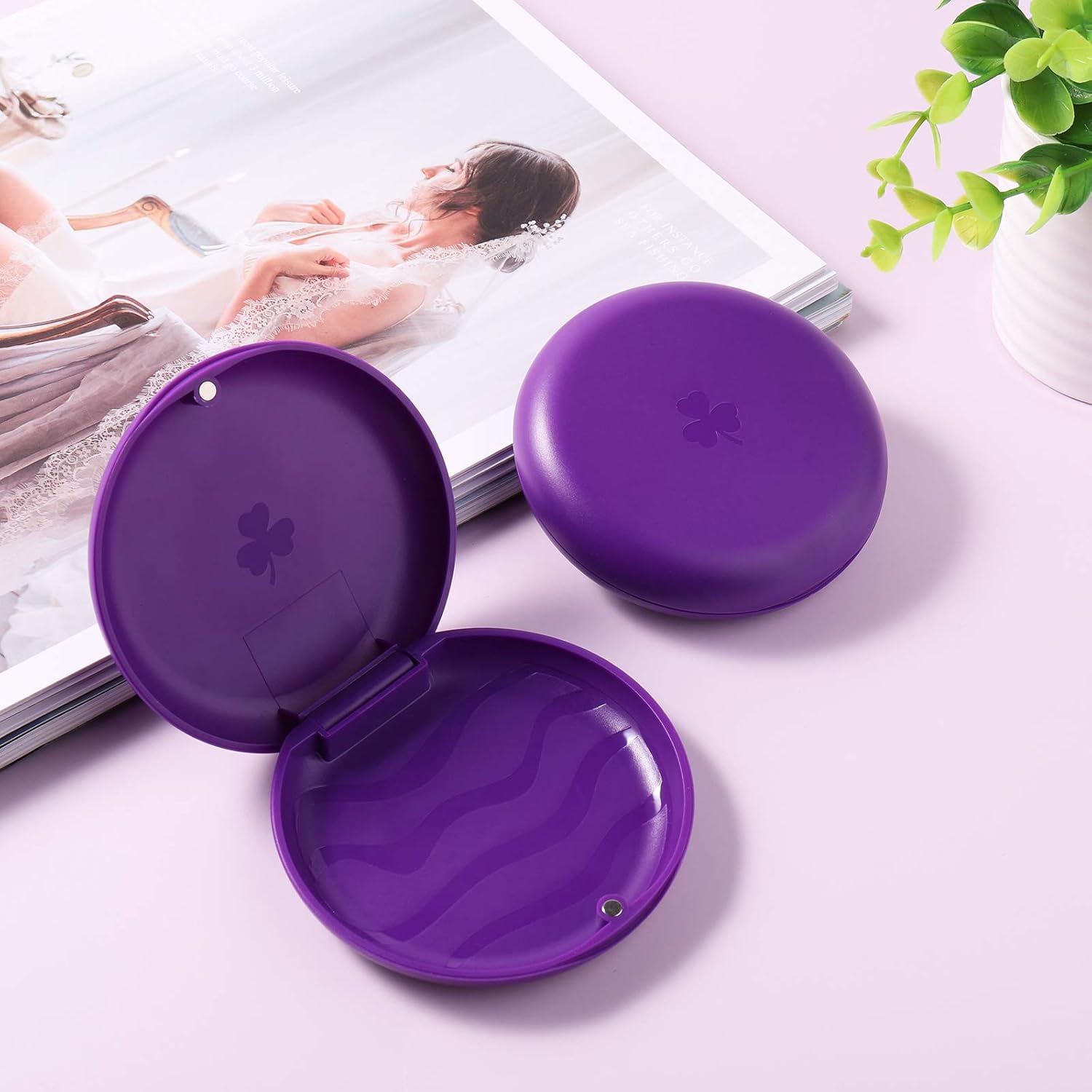 2 Pack Retainer Cases,Solid Orthodontic Retainer Case (Purple)