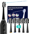Replacement Heads for Water pik Sonic Fusion 2.0, Extra-Large Size Flossing Toothbrush Head fit for Water pik SF-01 SF-02 SF-03 SF-04 (Black, 5 Count)
