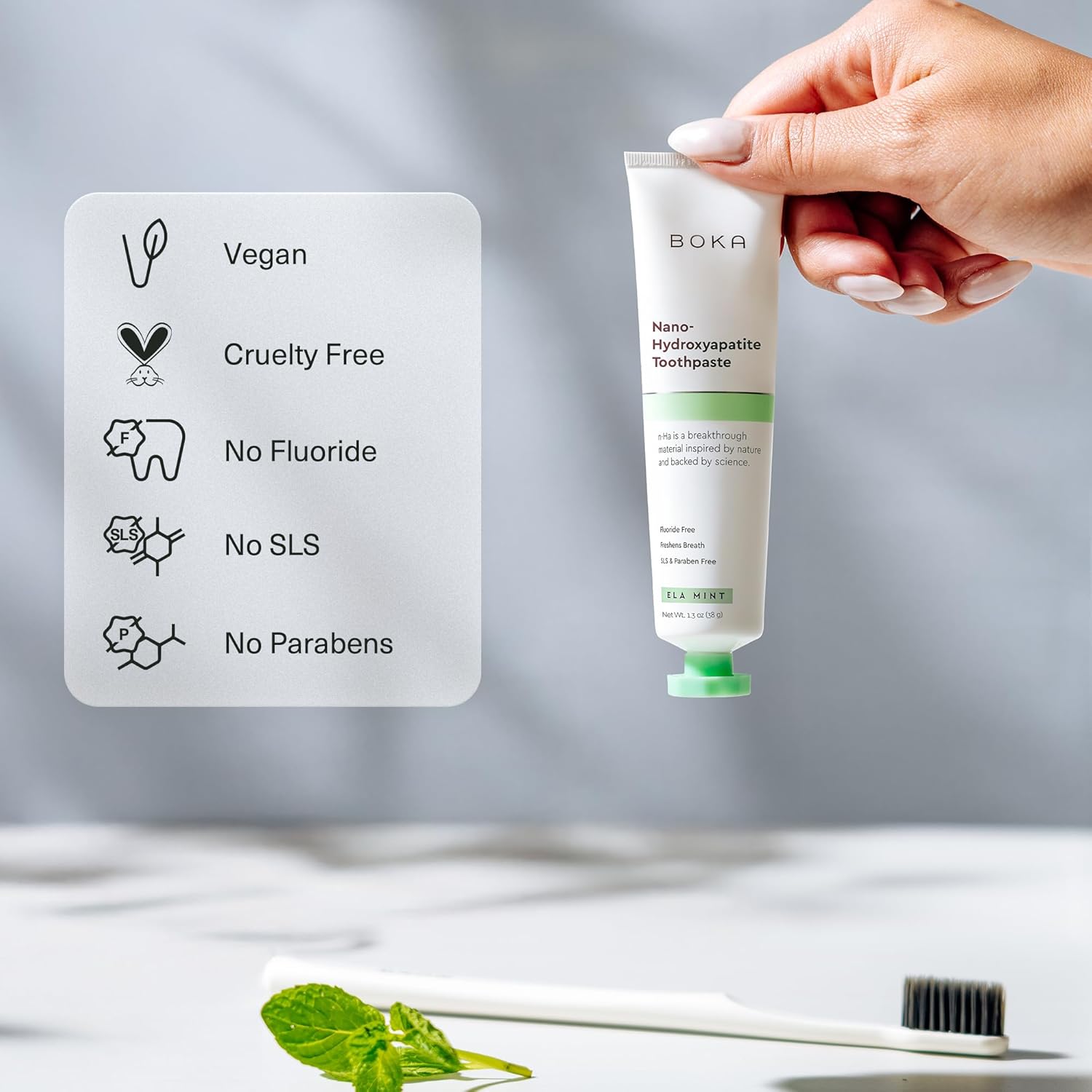 Boka Fluoride Free Toothpaste, Nano Hydroxyapatite Toothpaste, Appropriate for Sensitive Teeth - for Adult, Kids Oral Care - Ela Mint Flavor, 1.3 Fl Oz 2Pk US Manufactured