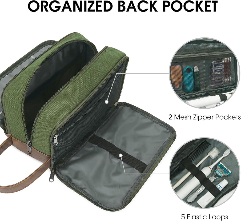 WANDF Travel Toiletry Bag for Men Large Toiletries Shaving Bag Water Resistant Hanging Dopp Kit Travel Accessories Bag for Women Men (Green)