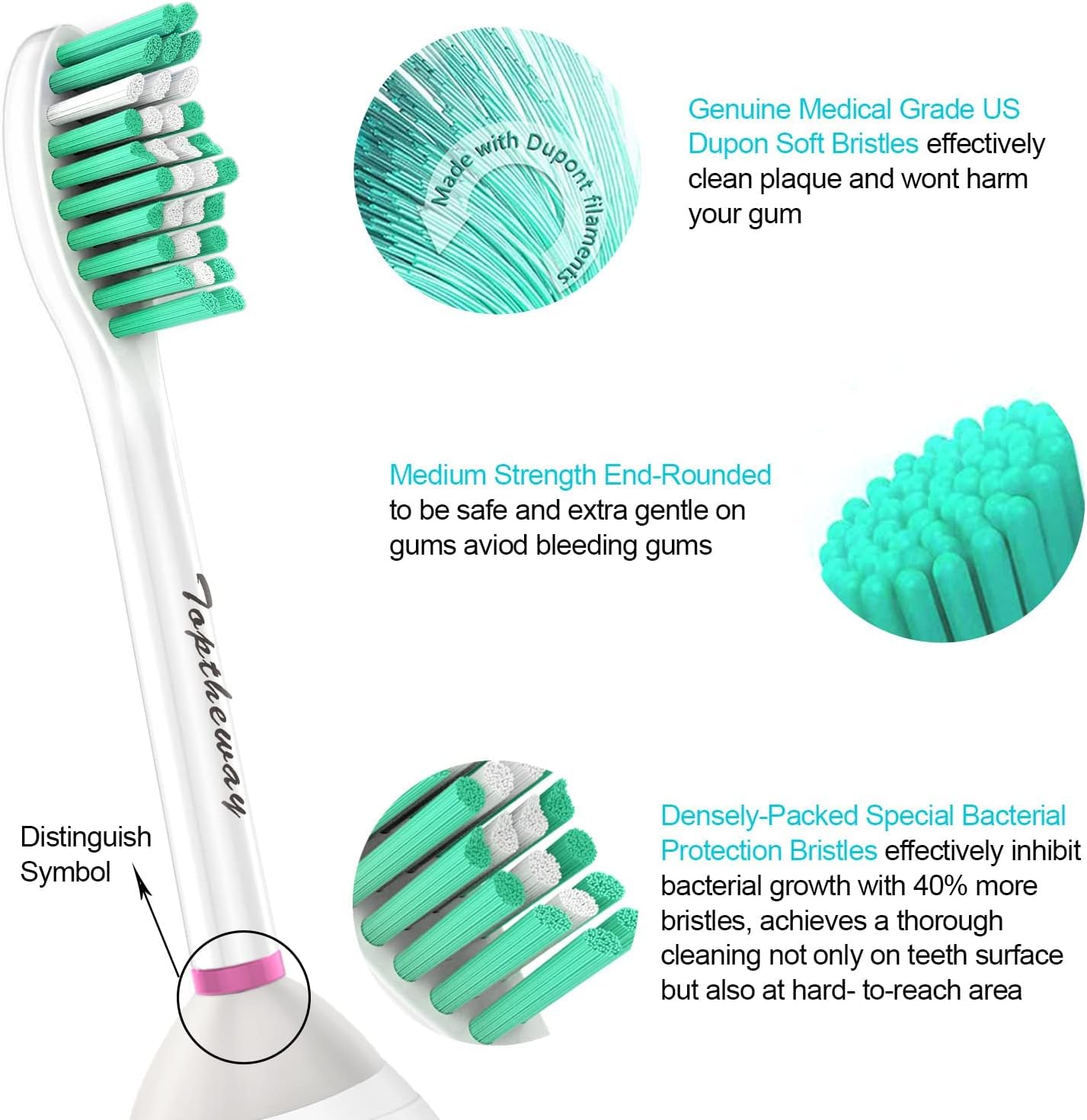 Toptheway Replacement Brush Heads Compatible with Sonicare E-Series Essence Xtreme Elite Advance and CleanCare Screw-On Toothbrush Handles 7022/66, 3 Pack