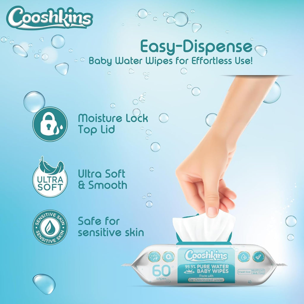 De-Chlorinated Pure Water Baby Wipes | Gentle Unscented Wipes for Sensitive Skin | 99.9% Pure Water Based | Alcohol-Free, Paraben-Free | Soft & Thick (60 Count (Pack of 3))