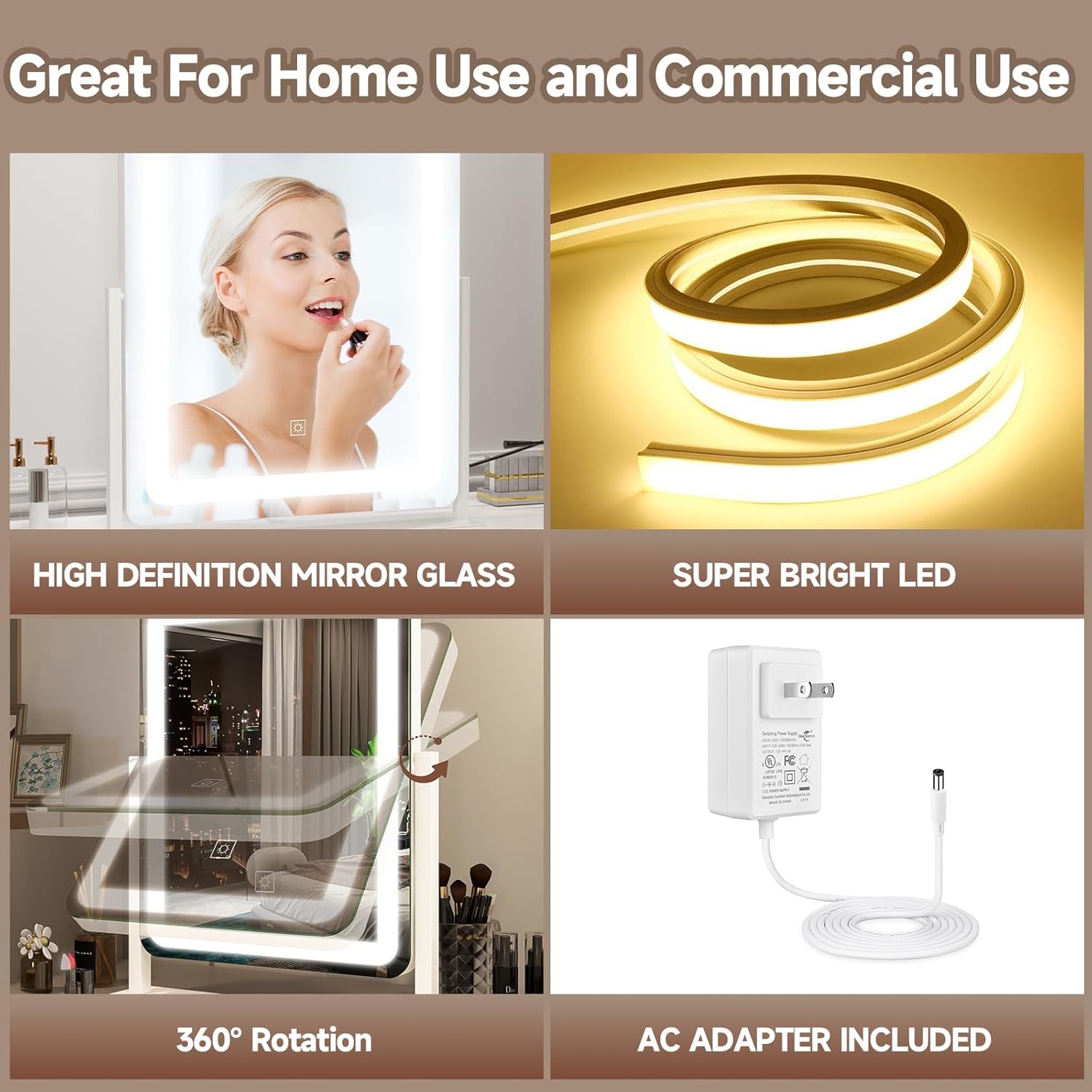 PRIMETEK Vanity Mirror with Lights, 19"x22" Large Makeup Mirror with Lights, LED Lighted Makeup Mirror, Touch Screen with 3-Color Lighting, Dimmable for Vanity Desk Tabletop, Bedroom, White