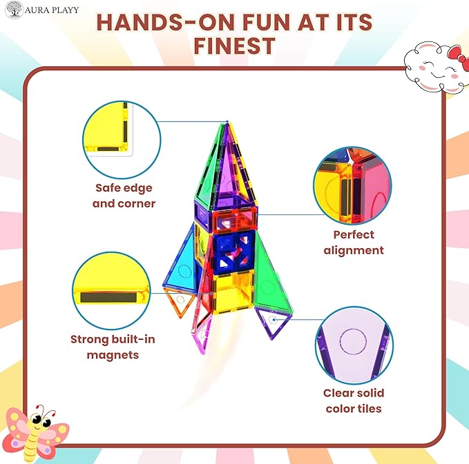 100 Piece Magnetic Tiles Set – 3D Magnet Building Blocks, STEM Educational Construction Toy for Toddlers & Kids | Creativity, Learning, and Fun for Boys & Girls Ages 3+