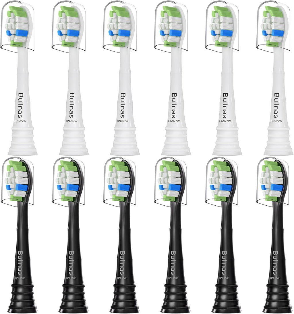 Replacement Toothbrush Heads Compatible with Philips Sonicare, Brush Head for Phillips Sonicare C-1 C-2 4100 5100 5300 6100 Electric Toothbrushes, White/Black, 12 Count