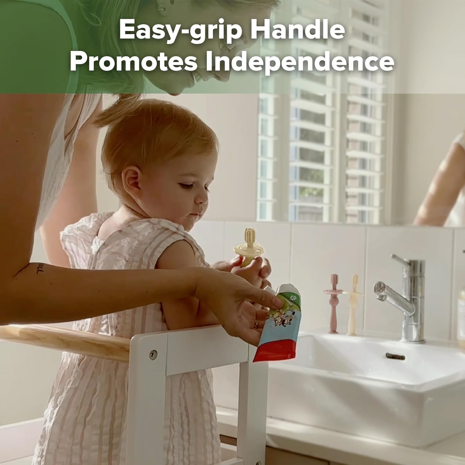 haakaa Infant Toothbrush, Easy to Hold 360° Baby Toothbrush, Train 6month+ Infants Babies and Toddlers for Oral Hygiene, Teether Effect for Sore Gums, 1pc (Cream)