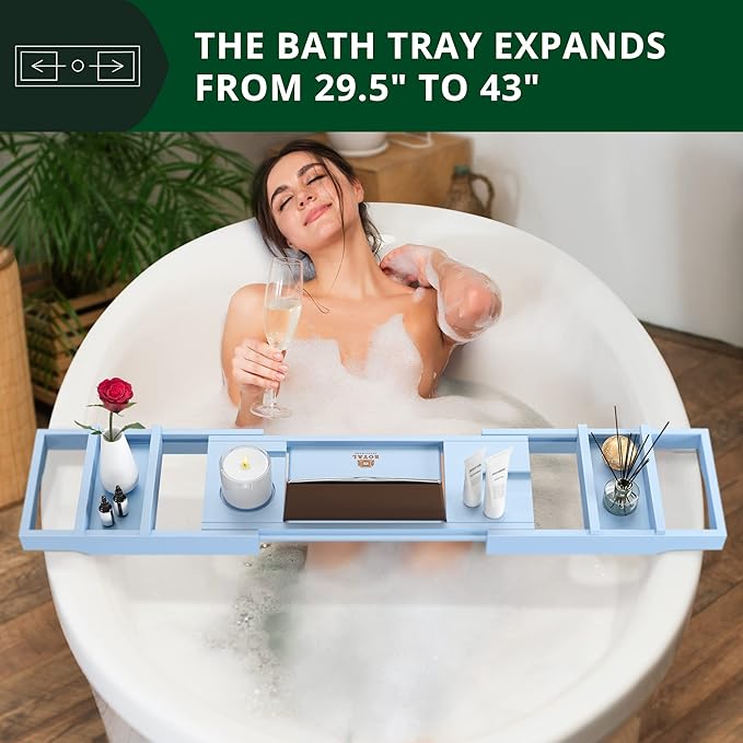 ROYAL CRAFT WOOD Non-Foldable Bathtub Tray - Wood Bath Tray for Tub, Bamboo Bathtub Shelf, Expandable Bath Table Trays, Luxury Bathroom Accessories for New Home & Unique Gift for Women