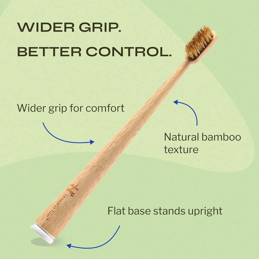 Boar Bristle Bamboo Toothbrush, Made from Natural Boar Hair Bristles, Plastic-Free (Pack of 6)