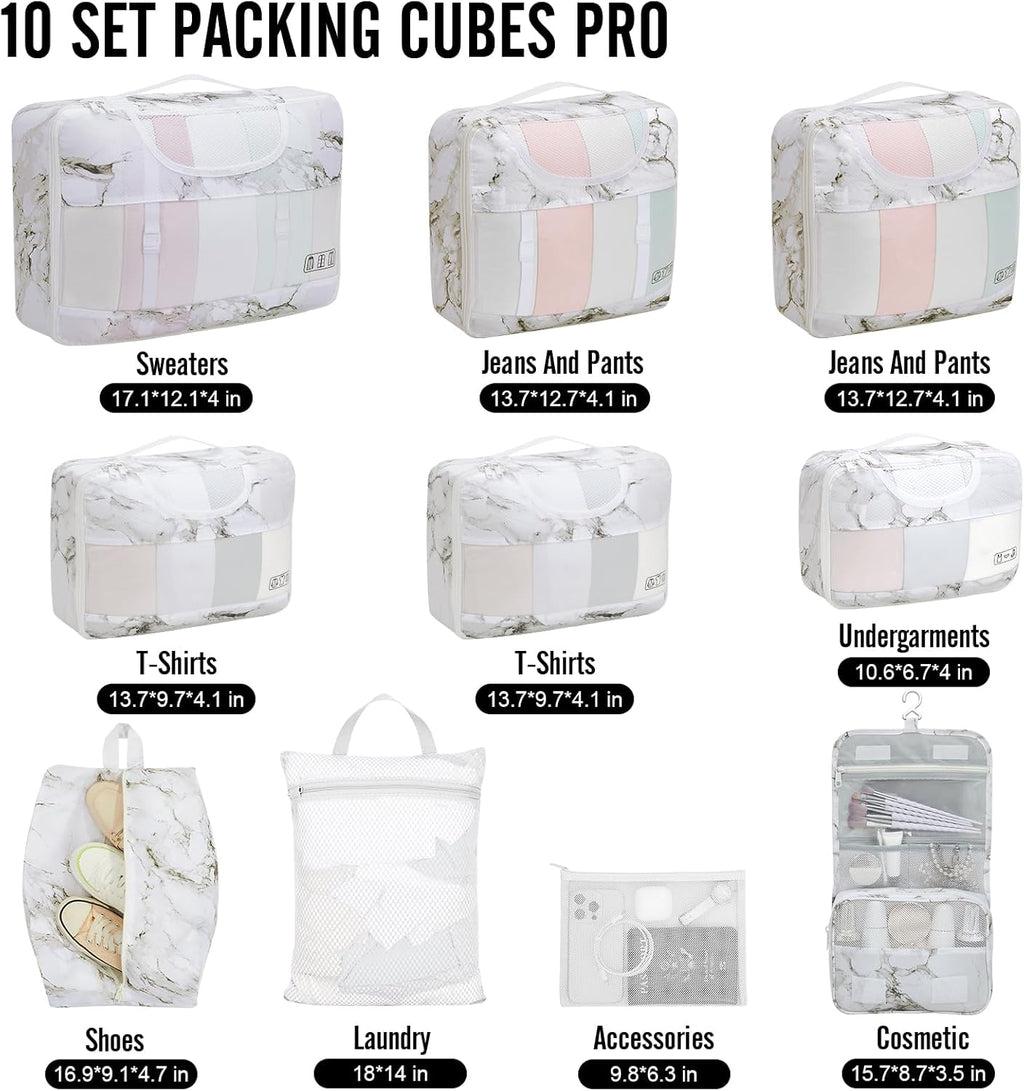 Veken 10 Set Packing Cubes for Travel Essential, Suitcase Organizer Bags in 4 Sizes, Carry-On Luggage Accessories with Large Laundry & Hanging Toiletry Bag, Must-Have for Airplane, Road Trip & Camping
