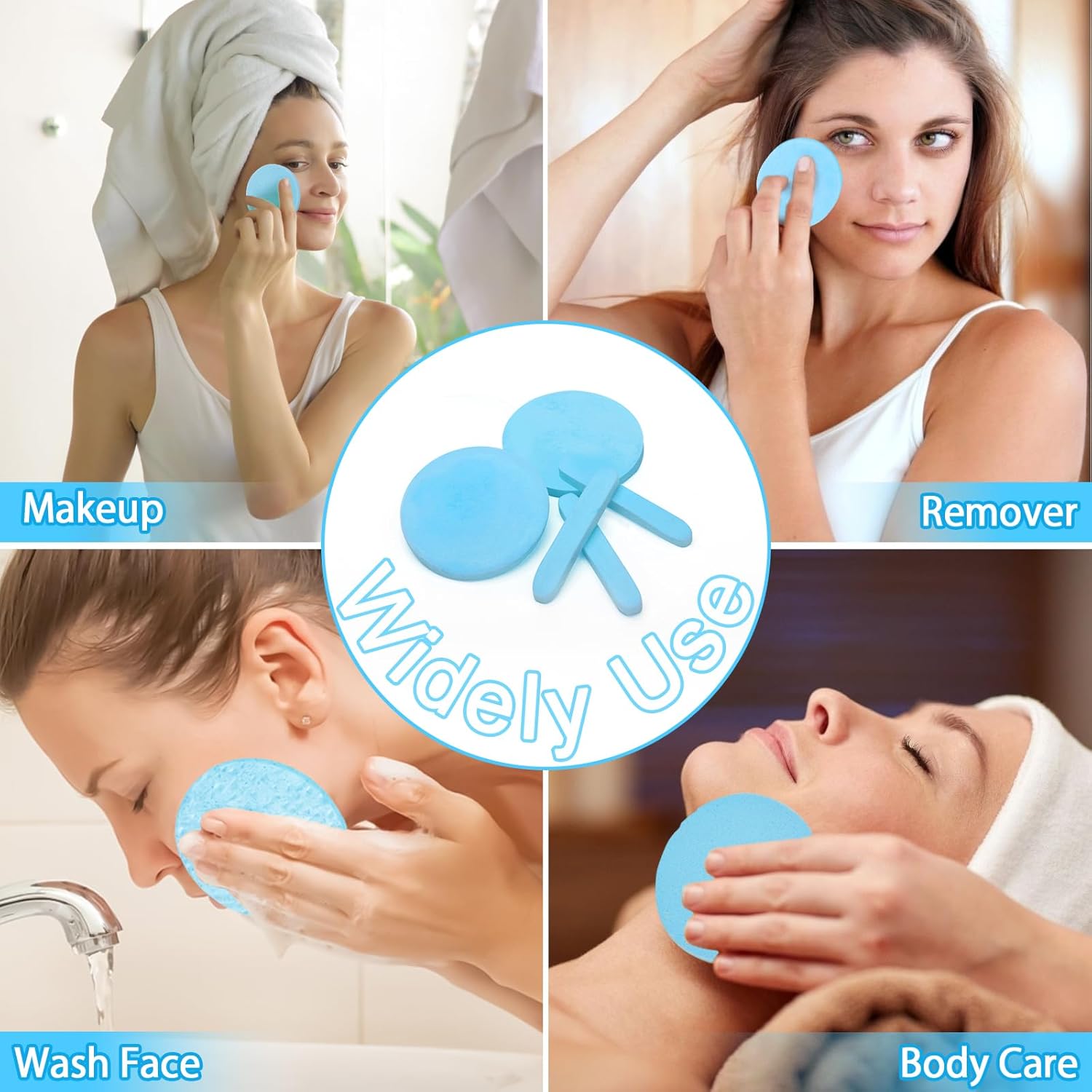 120 Pcs Facial Sponge Compressed, Luxiv Face Cleansing Sponge Estheticians Compressed Makeup Facial Sponge Round Wash Face Sponges for Women Compress Exfoliating Removal Sponge (blue)